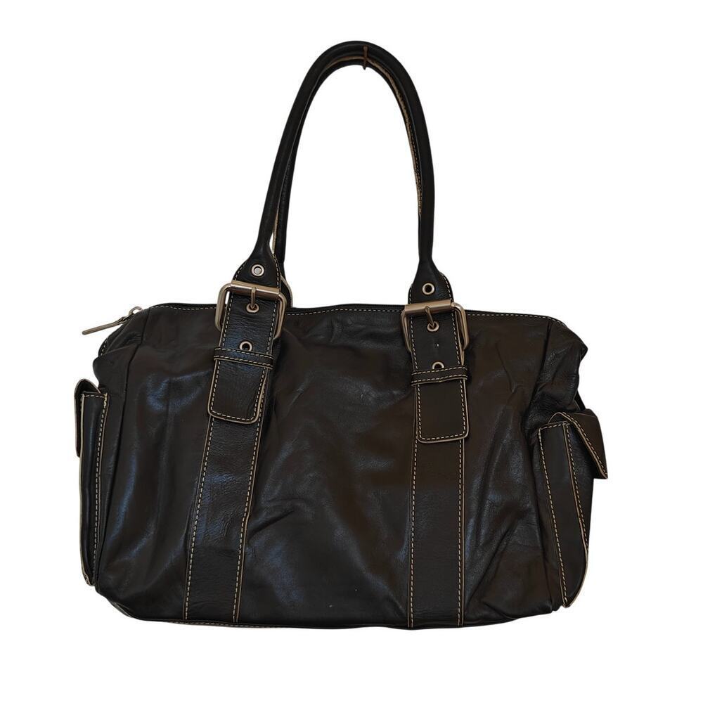 Hype Black Leather Shoulder Bag Buckle Strap Side Pocket Purse